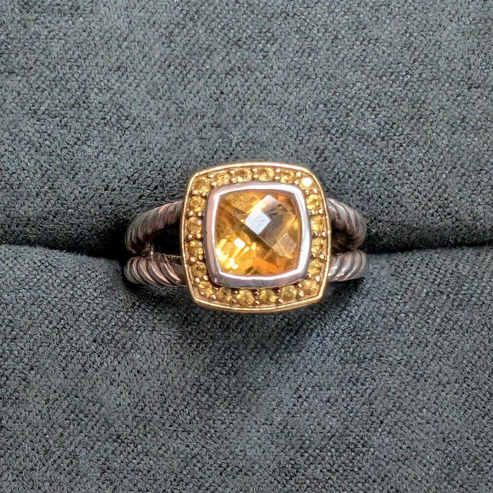 David Yurman Citrine & Yellow Sapphire 18k and SS Petite Albion Ring S6 - RARE